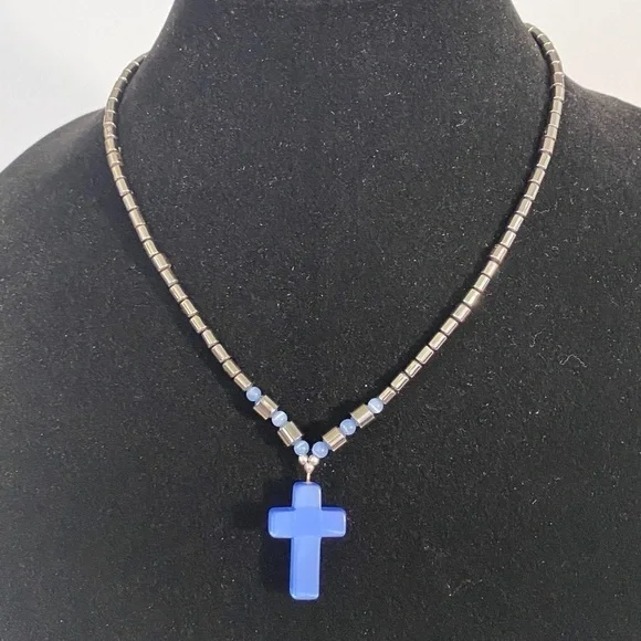 Necklace hematite (non-magnetic) blue cross - Picture 6 of 8